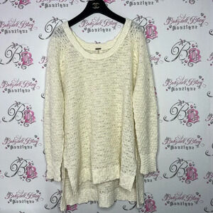Free people sweater knit cream white side slits comfy soft plush teddy top
